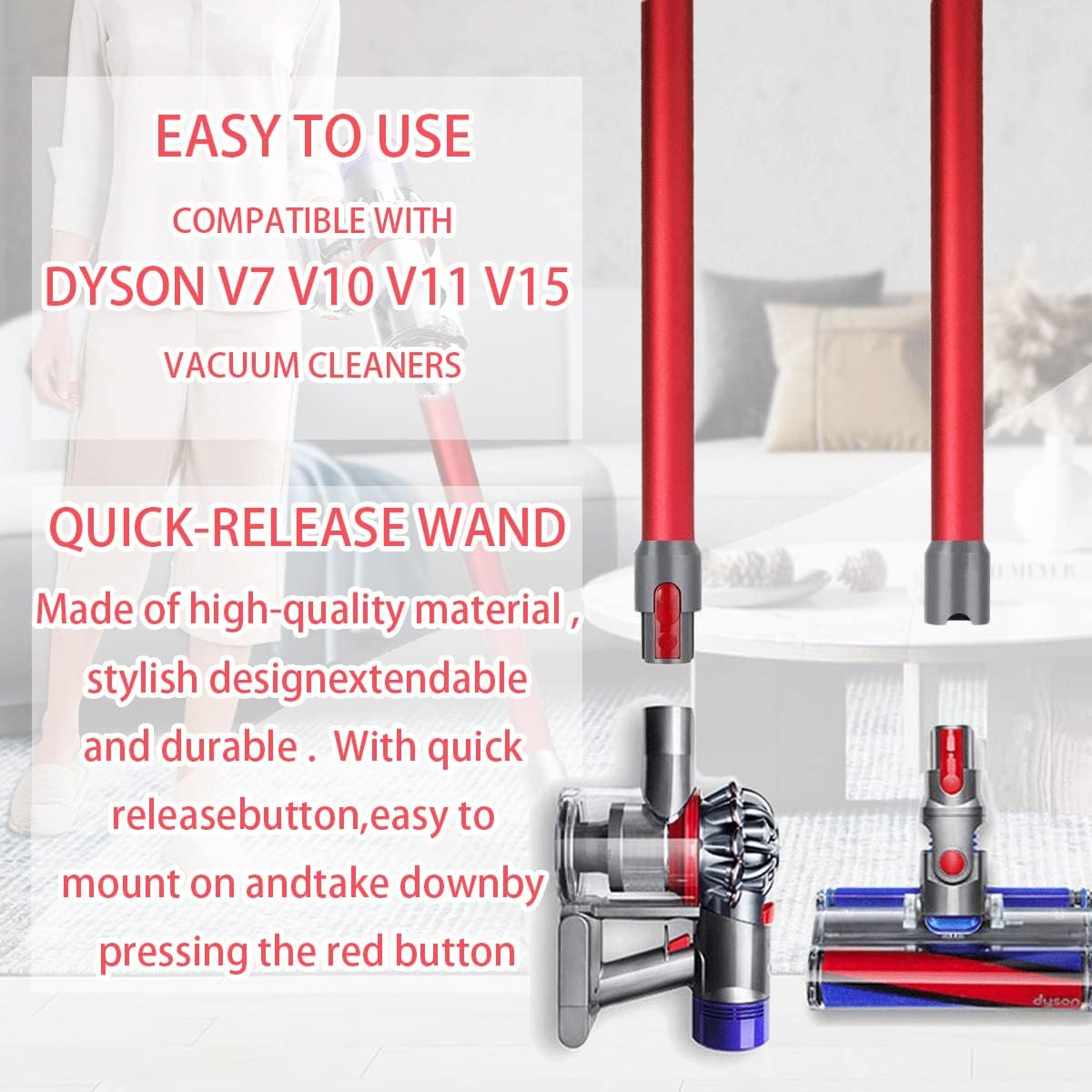 Replacement Wand Compatible with DS V15 V11 V10 V8 V7 Cordless Stick Vacuum Cleaner,Quick Release Vacuum Accessories (Black)