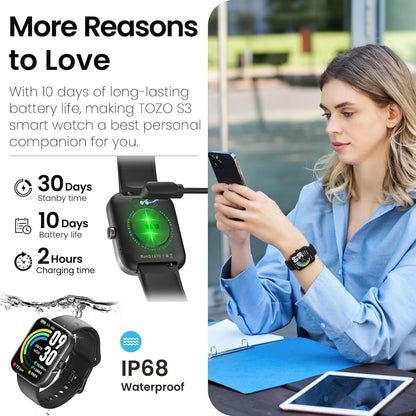 TOZO 44mm Rectangular Face Smart Watch Alexa Built-in Fitness Tracker with Heart Rate/Blood Oxygen Monitor/Sleep Monitor 5ATM Waterproof HD Touchscreen for Men Women Compatible with iPhone&Android