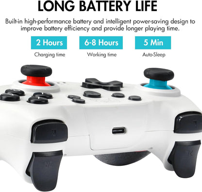 Wireless Controller Compatible with Switch Console, Motion Control Gamepad with Turbo, Dual Vibration & Wake-Up Function – White