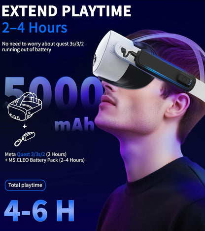 Battery Pack for Meta/Oculus Quest 3s/3/2, 5000mAh Power Bank for Extended VR Playtime, Lightweight & Fast Charging VR Headset Accessories Compatible with Meta Quest Original Straps