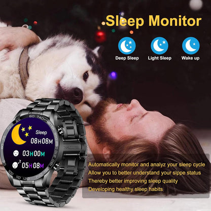 FILIEKEU Men Smart Watch for Android iOS, Bluetooth Calls Voice Chat with Heart Rate/Sleep Monitor Fitness Tracker, 1.3" Full Touch Screen IP67 Waterproof Stainless Steel Activity Tracker for Men,