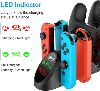 Charging Dock Compatible with Nintendo Switch Pro Controllers and Joy-Con Controllers, Multifunction Charging Stand with 2 USB 2.0 Ports, Black