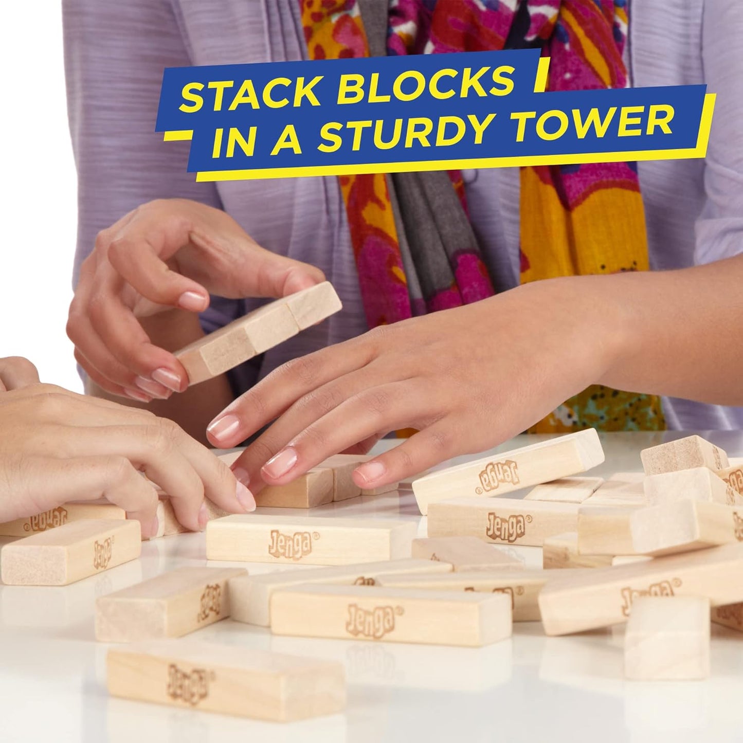 Jenga Game - Classic Strategy Games with Wooden Blocks - 1 or More Players - Board Games - Ages 6+