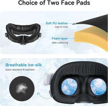 AMVR Upgraded Facial Interface Compatible with Meta/Oculus Q3 Accessories, with 2 Face Cover Pad Replacement, PU Face Cushion and Breathable Ice Silk Cotton, Knob Adjustable