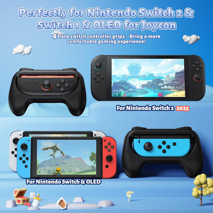 [Switch 1/2 Compatible] FASTSNAIL Grips for Nintendo Switch2 (2025)/1/OLED for Joy-Con 2, Wear-Resistant & Anti-Slip Controller Grips Handle Kit, Switch 2 Holder for Joycon 2/1 Accessories 4 Pack