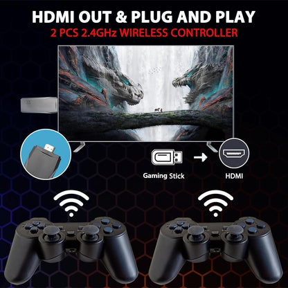 Wireless Retro handheld model Stick Built-in 20000+ Classic Games, 4K HDMI Output Nostalgia Plug & Play Retro Video Gaming Stick with 15 Emulators and Dual 2.4G Wireless Controller（64GB Memory Card）