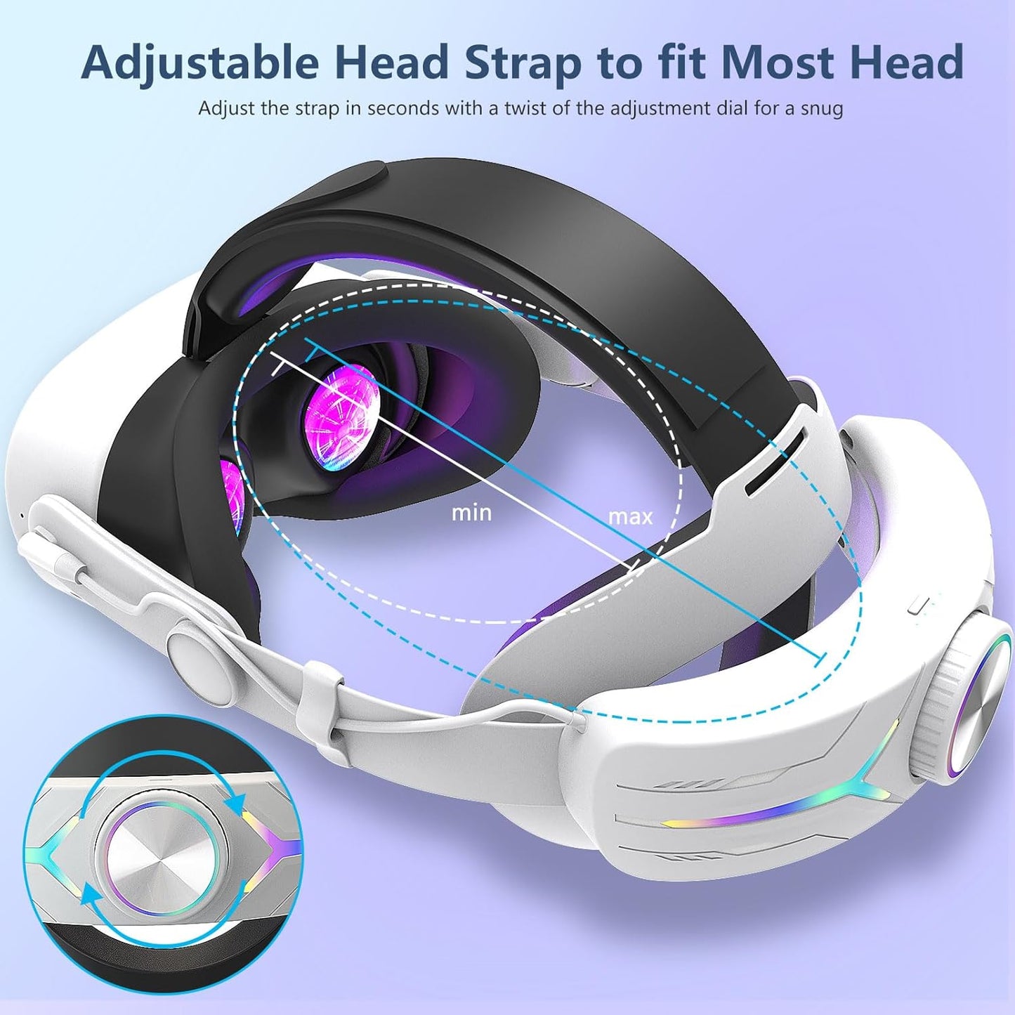 Upgraded RGB Lighted Head Strap with Battery 12000mAh for Meta Quest 3/3s Accessories, Quick Charge for Extended Playtime, to Reduce Facial Stress, Adjustable Elite Strap (White)