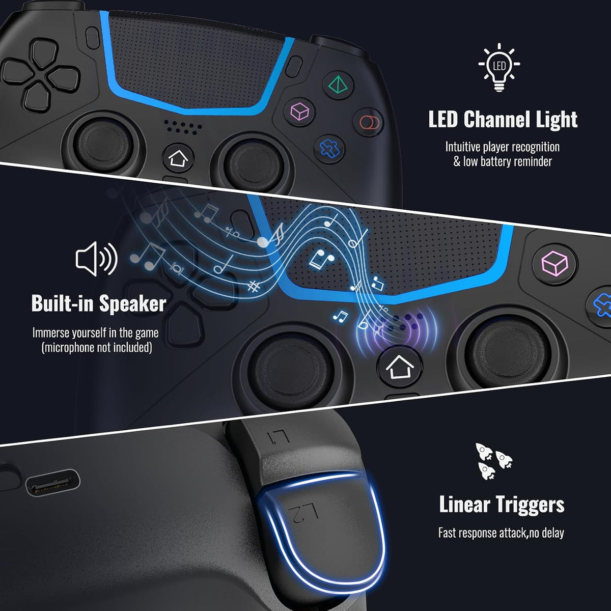 Wireless Game Controller Compatible with PS5, PS5 Pro and PS5 Slim, Hall Effect Joysticks, PC Gaming Gamepad, Ergonomic Design, Black