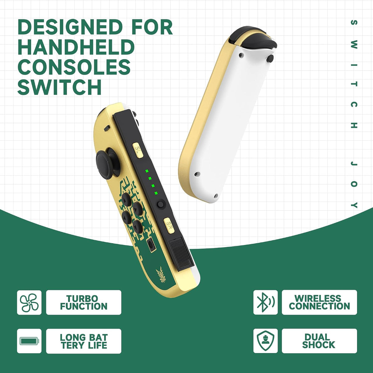 Wireless Game Controllers for Switch Series Console, Left and Right Joypad Set with Motion Control, Dual Vibration, Wake Up Function, Rechargeable Bluetooth Gamepad (Gold)