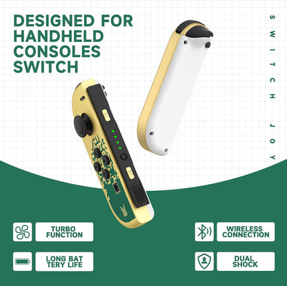 Wireless Game Controllers for Switch Series Console, Left and Right Joypad Set with Motion Control, Dual Vibration, Wake Up Function, Rechargeable Bluetooth Gamepad (Gold)