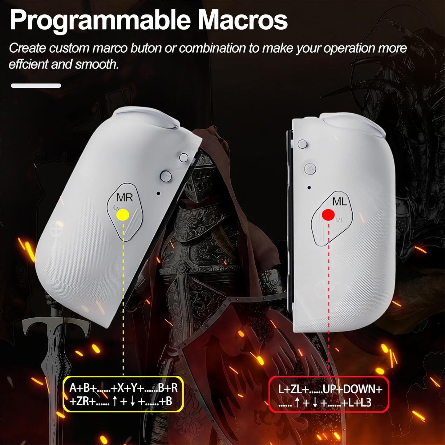 Smanettew Controllers Compatible with Nintendo Switch, Wireless L & R Controllers with Charging Grip, Featuring RGB Lighting, Hall Effect Joysticks, Turbo, Macro Programming, Vibration & 6-Axis Gyro
