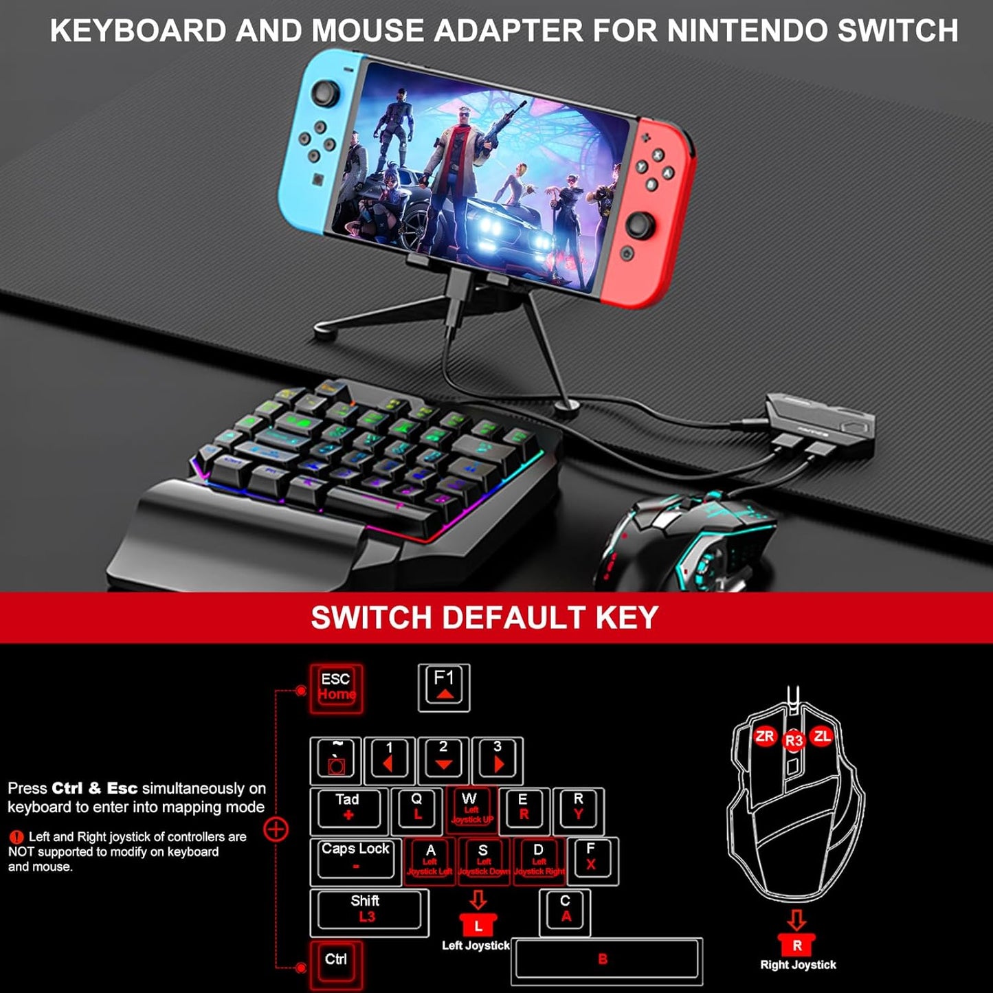 arVin Keyboard and Mouse Adapter for Nintendo Switch/Xbox/PS3/PS4, Wired & 2.4G Wireless Mouse and Keyboard Converter Support Key Mapping