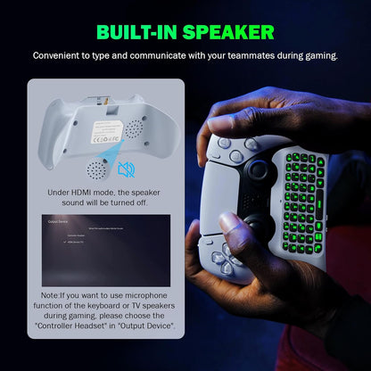 MoKo Green Backlight Keyboard for PS5 Controller, PS5 Wireless Mini Keyboard Chatpad for Playstation 5 Controller, Keypad Built-in Speaker with 3.5mm Audio Jack for Messaging and Game Live Chat, Black