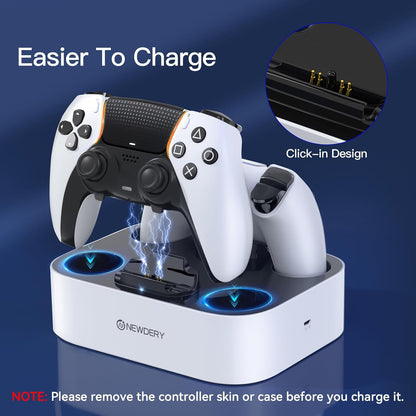 NEWDERY for PS5 Controller Charger Station Compatible with Dualsense Edge, Fast Charging Dock Stand with Cable, Dual Charging Station for PS5 &for Dual-Sense Edge Controller