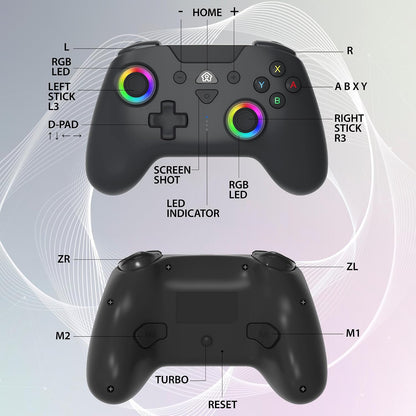 Wireless Bluetooth Game Controller for Switch Console, LED Gaming Gamepad with RGB Lighting, Motion Control, Vibration Feedback, Ergonomic Design, Rechargeable Controller (Black)