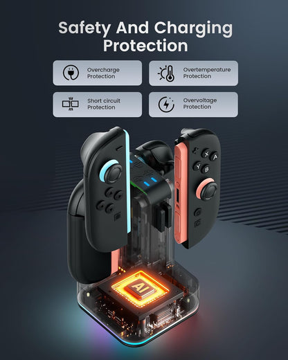 Switch 2 Controller Charger for Joy-Cons 2, 4-in-1 snap-fit Charging Dock for Nintendo Switch 2 Controller 9 RGB Light Modes, USB C Charging Cable Included, Switch 2 Accessories