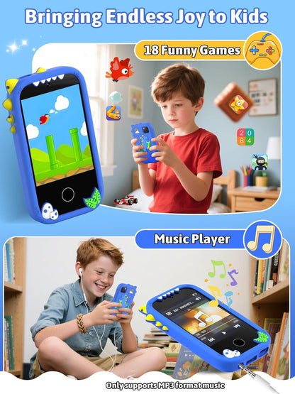 Mgaolo Kids Phone Smartphone Toy, 2.8" Touchscreen Smart Phone, Toddler Educational Learning Gift for Boys Girls Age 3-8, Games, Dual Cameras, Music Video Player, Christmas Birthday Present (Blue)
