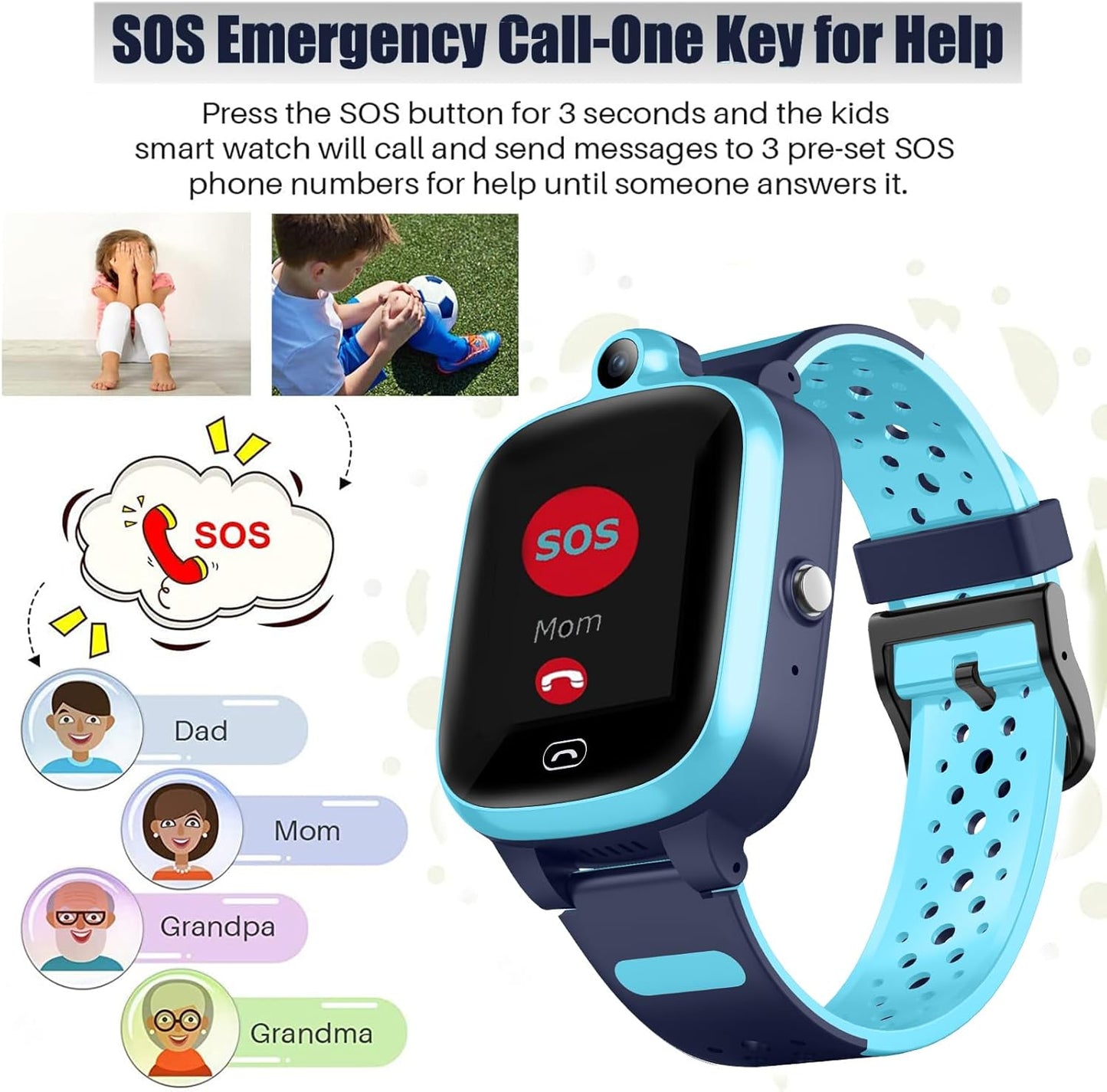 Kids 4G GPS Smart Watch, Waterproof Phone Smartwatch, Worldwide Real-time Tracking Video Phone Call Camera SOS Alarm Geo-Fence Touch Screen Pedometer Anti-Lost GPS Tracker Watch for Birthday Gift