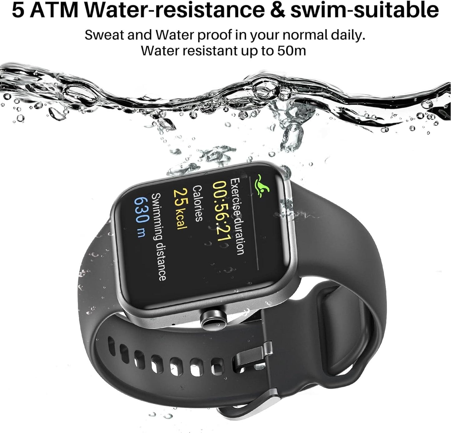 TOZO 44mm Rectangular Face Smart Watch Alexa Built-in Fitness Tracker with Heart Rate/Blood Oxygen Monitor/Sleep Monitor 5ATM Waterproof HD Touchscreen for Men Women Compatible with iPhone&Android
