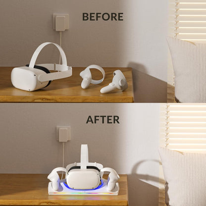 Oculus Quest 2 Charging Dock, Meta Quest 2 VR Headset and Controllers, Includes 2 x 2100mAh Rechargeable Batteries, USB-C Charger and Data Cable, Features LED Indicator Lights