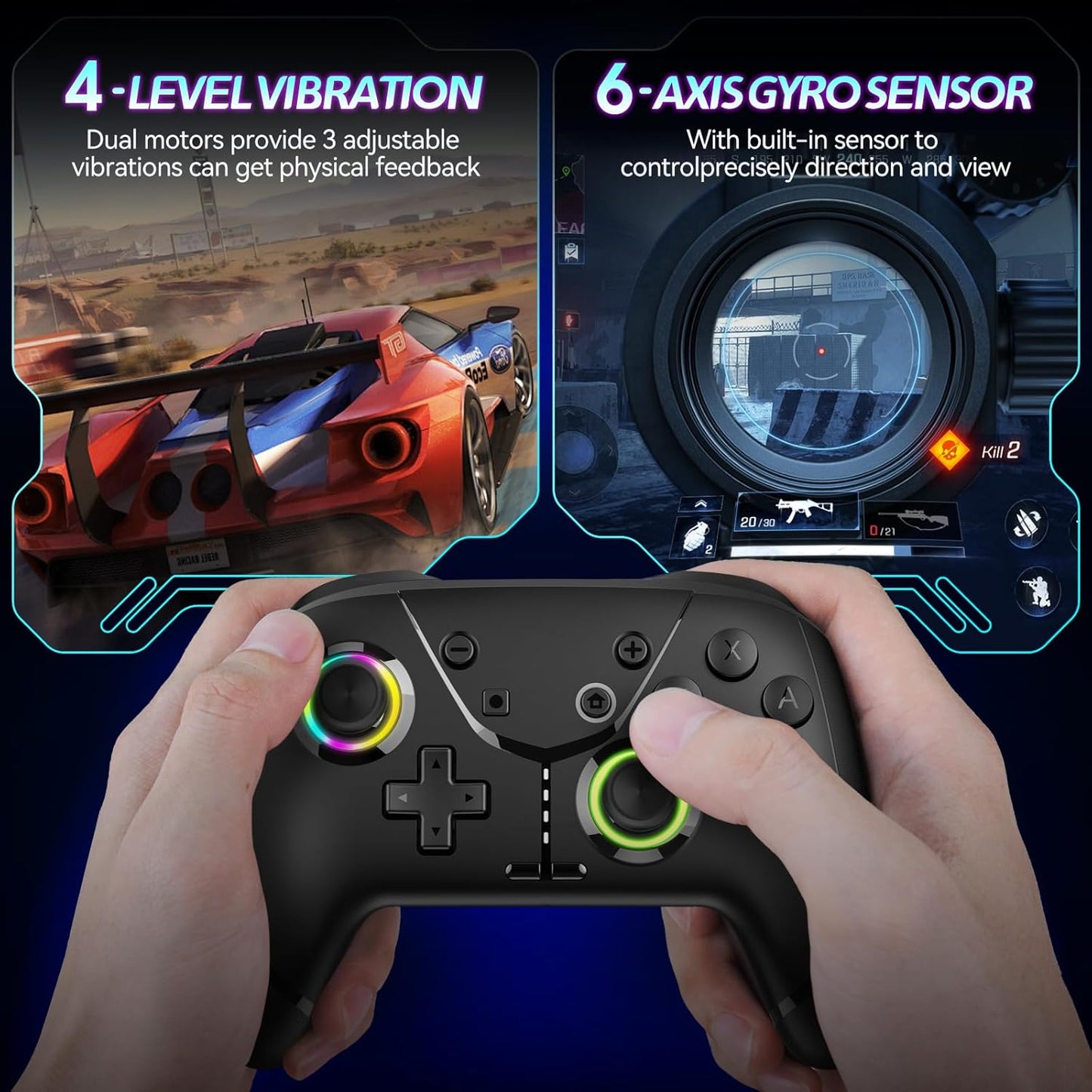 Switch Controller, Wireless Pro Controller for Nintendo Switch 2/Switch/Lite/OLED, Bluetooth controllers Compatible with iPhone/Mac/iPad/iOS/Android/Phone/PC/Steam and TV with Programming/RGB4