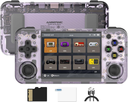 Anbernic RG35XX H Retro handheld model, Support HDMI TV Output 5G WiFi Bluetooth 4.2, 3.5 Inch IPS Screen Linux System Built-in 64G TF Card 5515 Games (RG35XXH Transparent Purple)