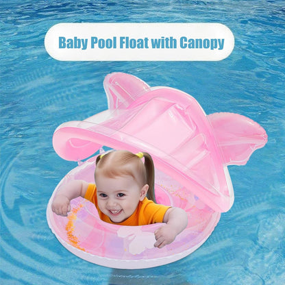 Baby Pool Float, Sun Protection Baby Canopy Pool Float, Butterfly Shape Raft Mat Lounge Boat for Outdoor Summer Swimming