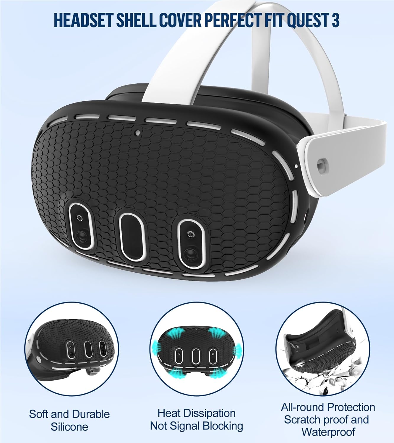Silicone Cover Set Compatible with Meta/Oculus Quest 3 Accessories, Large Carrying Case for Meta Oculus Quest 3s/3/2, for BOBOVR/Kiwi Battery Head Strap