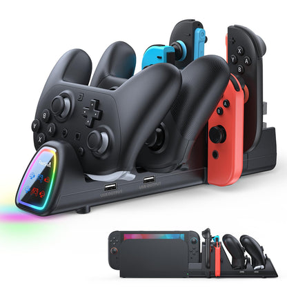 Charging Dock Compatible with Nintendo Switch Pro Controllers and Joy-Con Controllers, Multifunction Charging Stand with 2 USB 2.0 Ports, Black