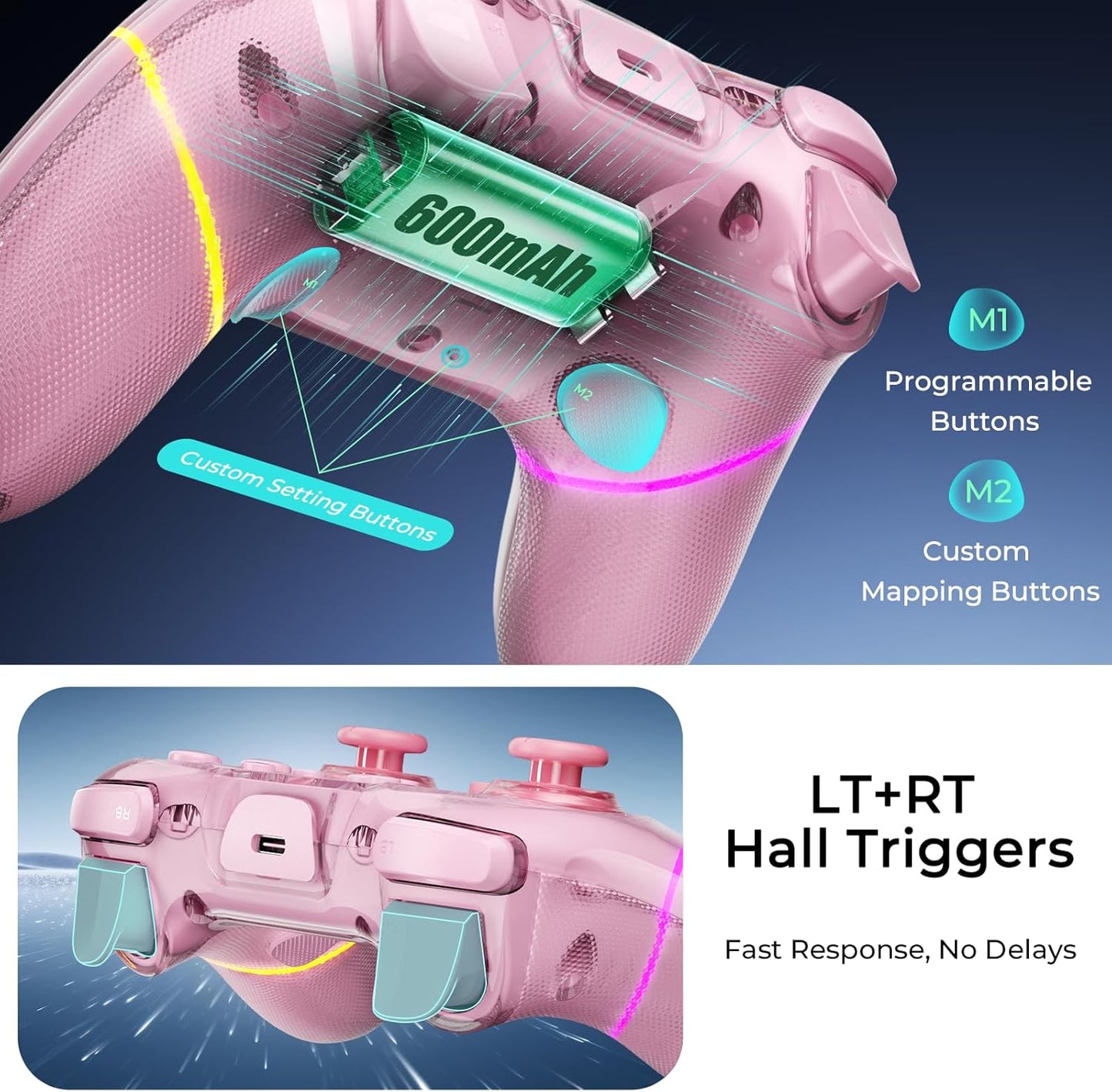 BRHE Wireless Controllers for Switch,Controller for Nintendo Switch/Lite/OLED/Switch 2/Windows PC with Programmable/Vibration/Dual Turbo Funtion,Controller for Switch Pro Gamepad (Switch pink)