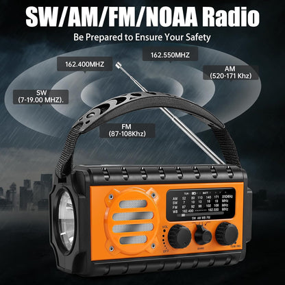 20000mAh/74000mWh Emergency Hand Crank Radio with LED Flashlight, SW/AM/FM NOAA Portable Weather Alert Radio, Solar Powered Radio with Phone Charger, USB Charged, SOS Alarm, Compass
