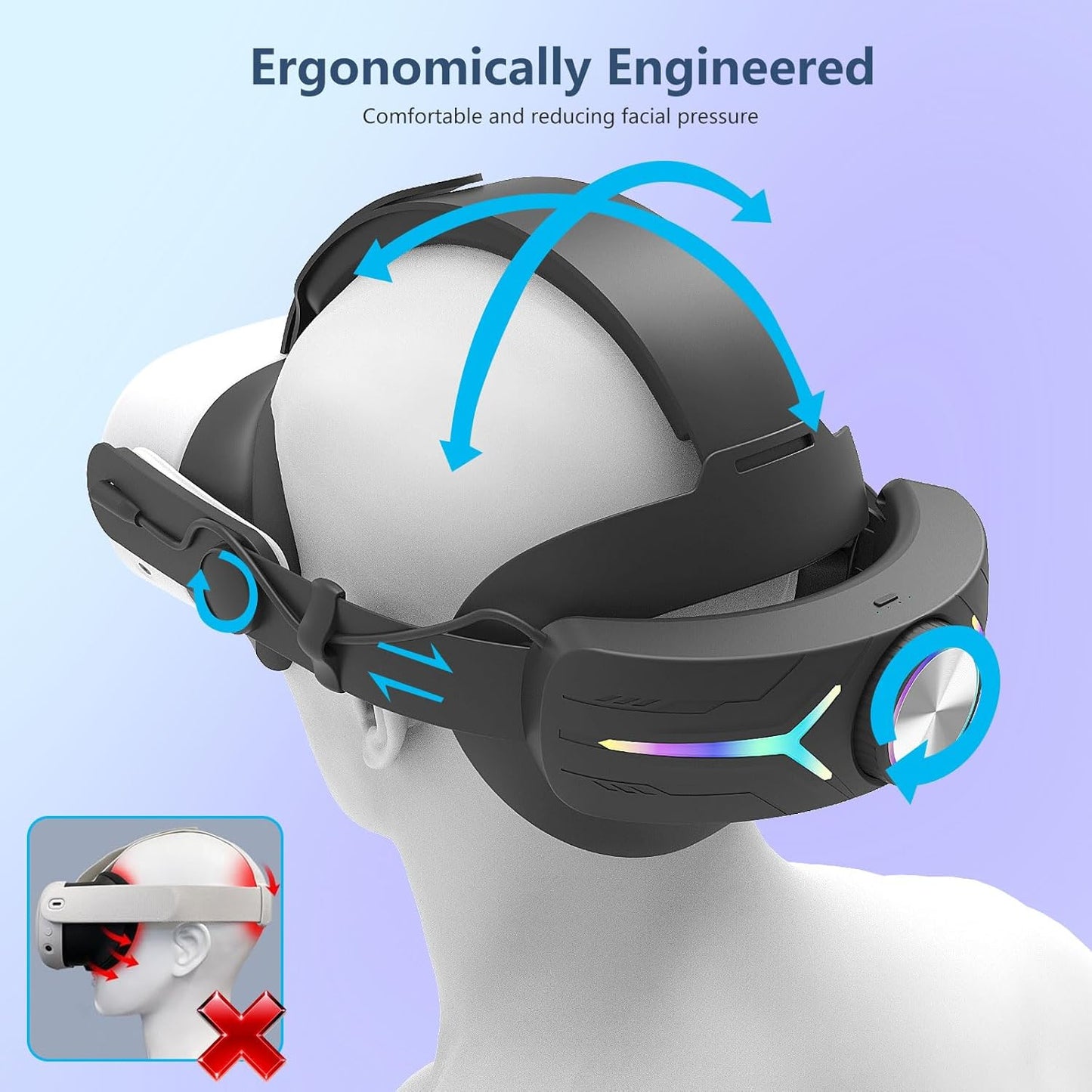 Upgraded RGB Lighted Head Strap with Battery 12000mAh for Meta Quest 3/3s Accessories, Quick Charge for Extended Playtime, to Reduce Facial Stress, Adjustable Elite Strap (White)