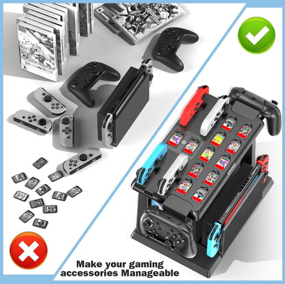 Switch Games Organizer Station with Controller Charger, Charging Dock for Nintendo Switch & OLED Joycons, Kytok Switch Storage and Organiser for Games, TV Dock, Pro Controller, Accessories Kit Storage