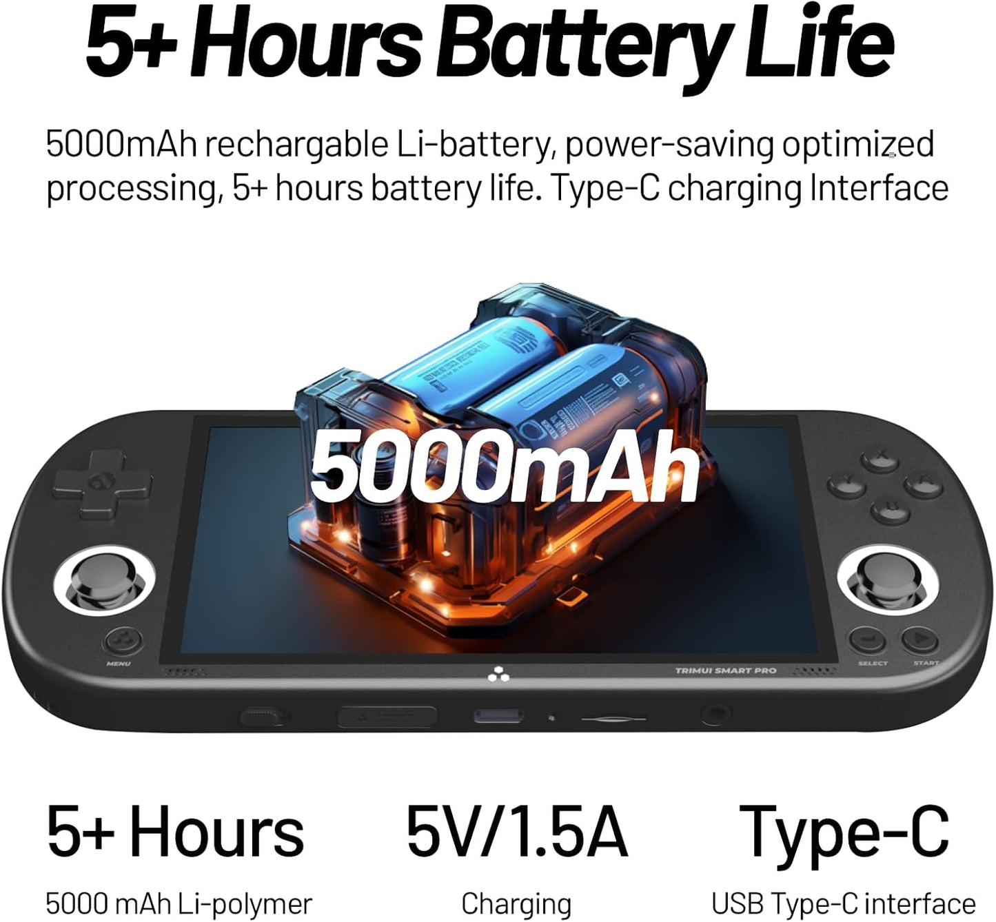 Trimui Smart Pro Retro handheld model, 5" IPS Screen Portable handheld model with 5000mAhBattery, Built in 128G TF Card &15000+ Games,Support WiFi Multiplayer Online Battle (Gray,128G)