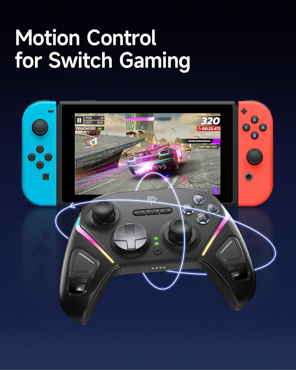 EasySMX D10 Wireless Gaming Controller – Bluetooth Gamepad with TMR Joysticks, Dual-Mode Triggers, Mechanical Buttons, 1000Hz Polling, RGB Lights – for PC, Switch, Android, iOS – with Charging Dock