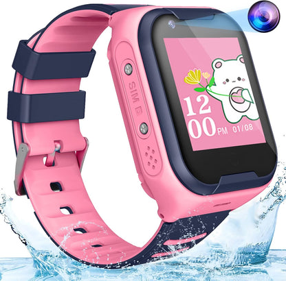 Kids 4G GPS Smart Watch, Waterproof Phone Smartwatch, Worldwide Real-time Tracking Video Phone Call Camera SOS Alarm Geo-Fence Touch Screen Pedometer Anti-Lost GPS Tracker Watch for Birthday Gift