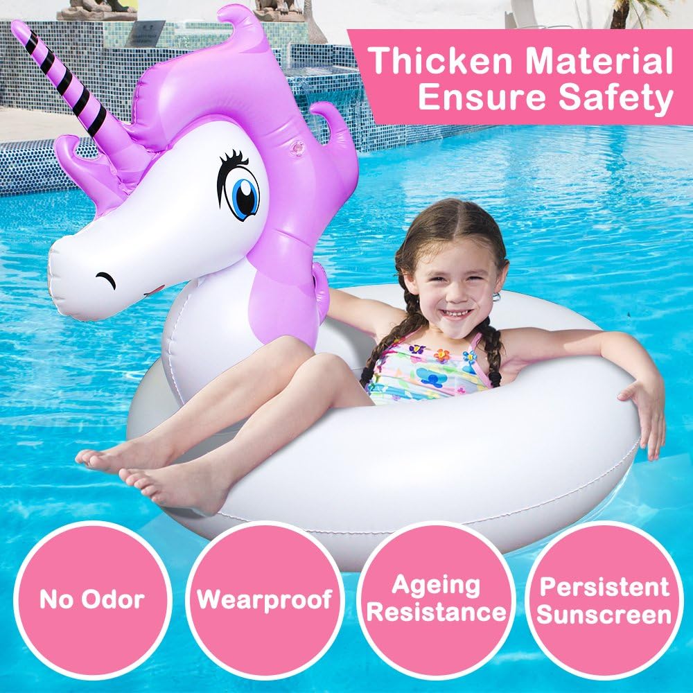 Unicorn Pool Float, Pool Floats for Kids Inflatable Unicorn Float for Pool Kids Floaties Swim Rings Summer Toys for 5 10 Year Old Girls Boys Toddlers Child Floating Tubes