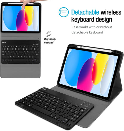 ProCase for iPad 11th (A16) 11-inch 2025 / 10th Generation Case with Keyboard 10.9 inch 2022, PU Leather Case with  Detachable Wireless Keyboard -Black