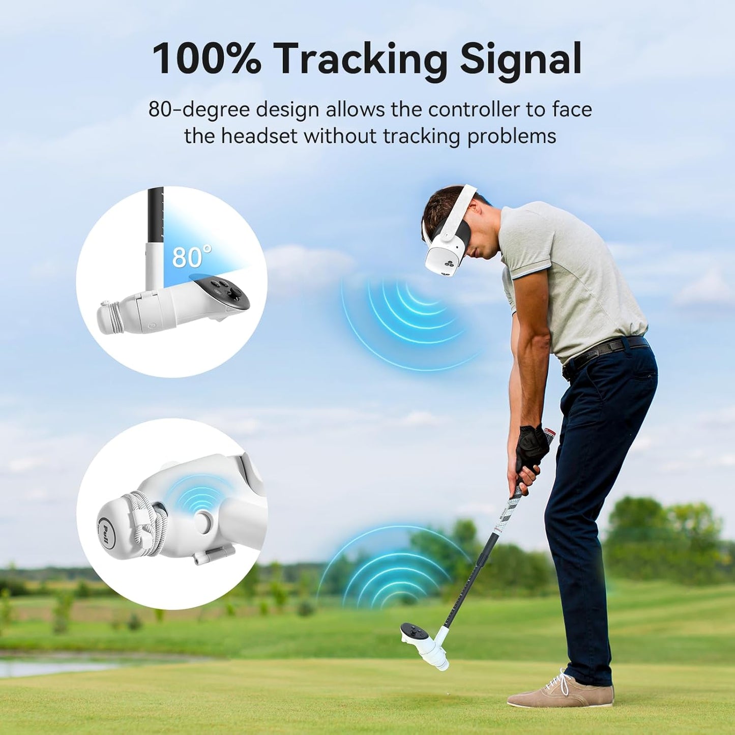 AMVR Adjustable Golf Club Attachment Compatible with Meta Quest 3S / Quest 3, Easy Ajustable Length