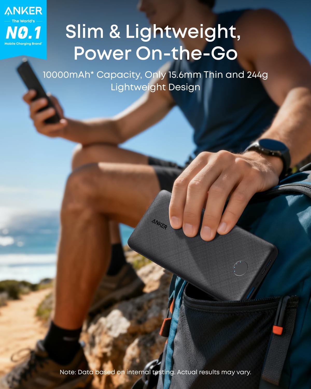 Anker Power Bank, Compact Portable Charger 10,000mAh, One of The Slimmest and Lightest Battery Pack with High-Speed USB C Input & Output for iPhone 17/16 Series, iPad, Samsung Galaxy, Pixel, and More