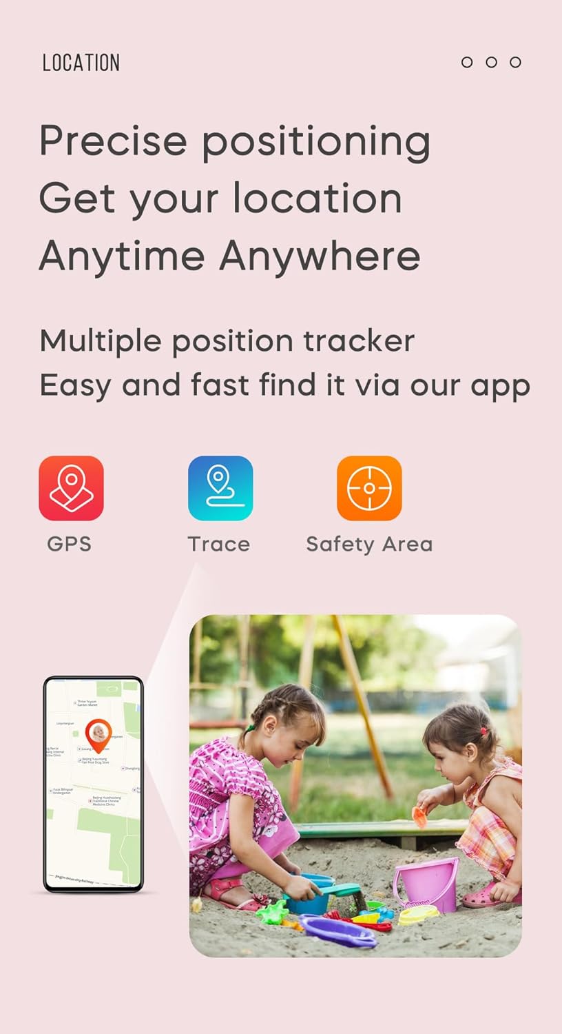 Kids 4G GPS Smart Watch Whatsapp Chat Phone Tracker Smartwatch Worldwide Real-time Tracking Video Call Voice Message Camera SOS Alarm Geo-Fence Pedometer Anti-Lost for 3-15 Boys Girls Gift Pink