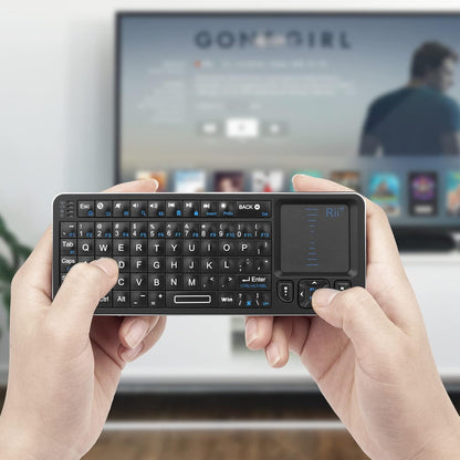 Rii Mini Bluetooth Keyboard K06,Backlit Wireless Keyboard with IR Learning TV Remote, Portable Keyboard with Touchpad Compatible with Android TV Box,Projector,Laptop,PC for Android,Windows,Mac