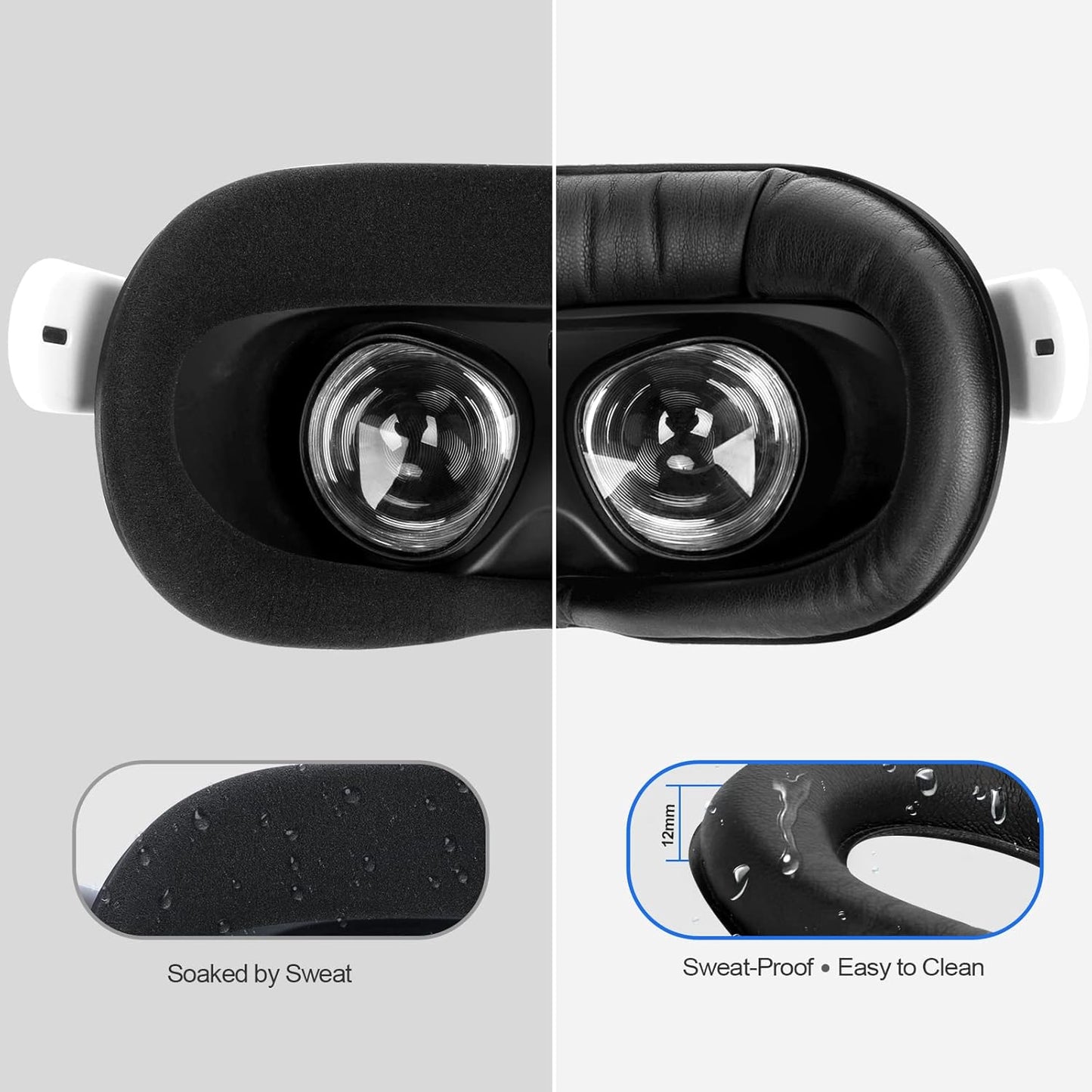 Facial Interface & Face Cover Pad for Oculus Quest 2, Sweat-Proof PU Foam Cushion - VR Accessory for Meta Quest 2