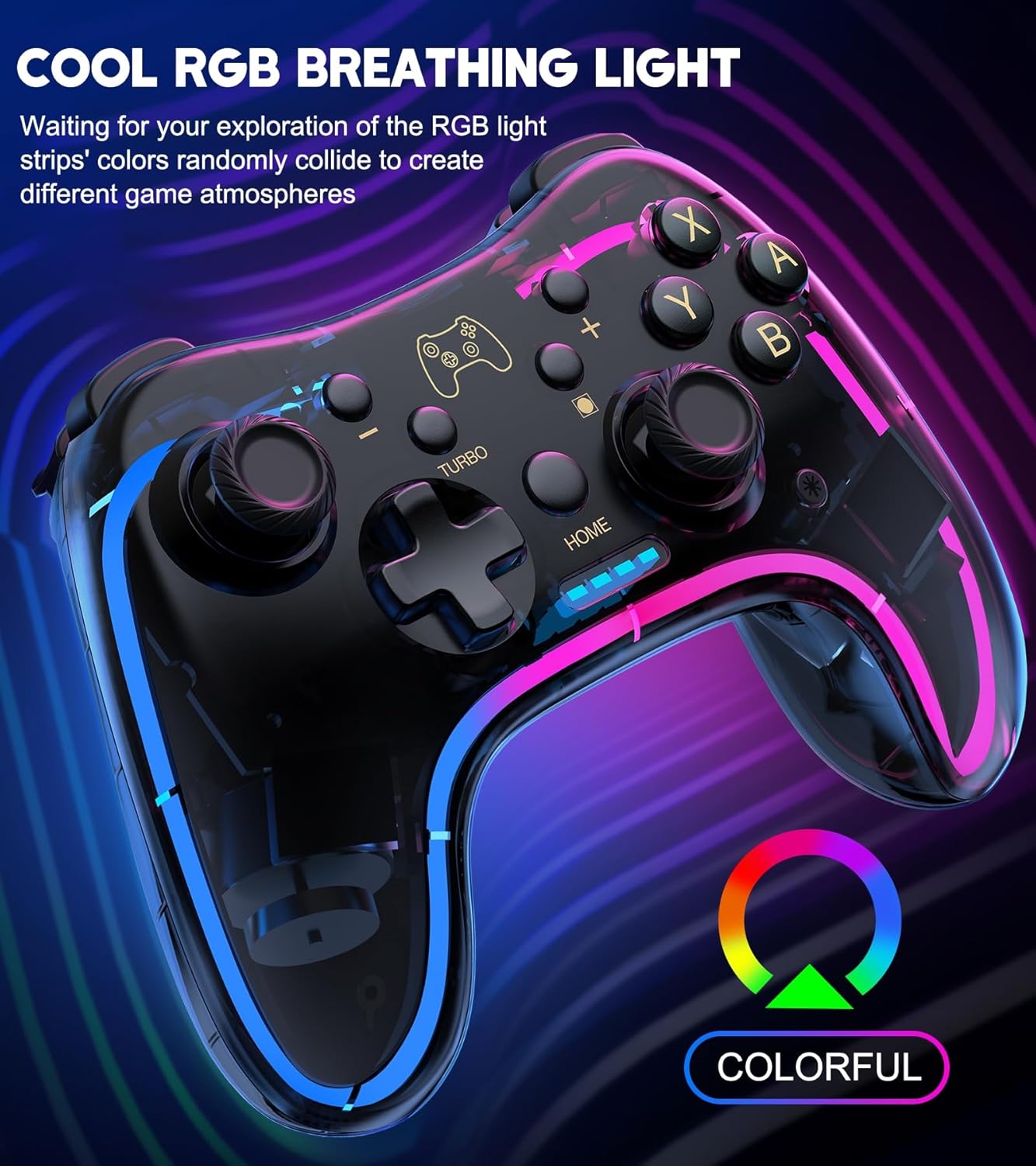 Switch Controller Compatible with Switch/Lite/OLED Controller, Switch Pro Controller With RGB Breathing LED, Switch Controllers Remote Supports Multi-Platform&App with Turbo, Wake-up Function