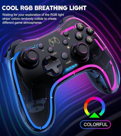 Switch Controller Compatible with Switch/Lite/OLED Controller, Switch Pro Controller With RGB Breathing LED, Switch Controllers Remote Supports Multi-Platform&App with Turbo, Wake-up Function