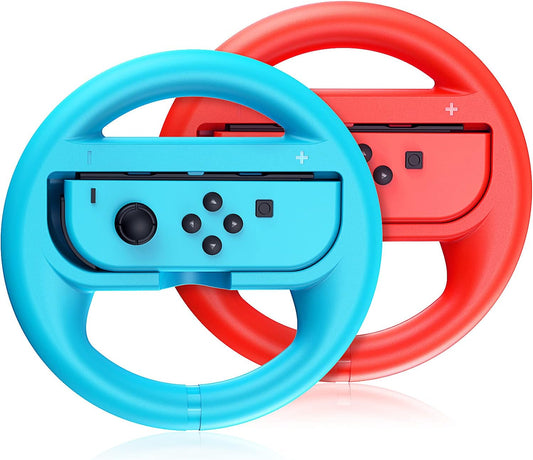 VOYEE Steering Wheel Compatible with Nintendo Switch Wheel, Family Use Accessories Compatible with Switch JoyCon Controllers, 2 Pack (Blue and Red)