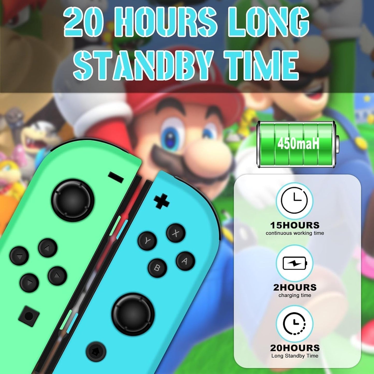 Wireless Controller Compatible with Nintendo Switch, Left & Right Game Controllers with Dual Vibration, Motion Control & Wake-Up Function