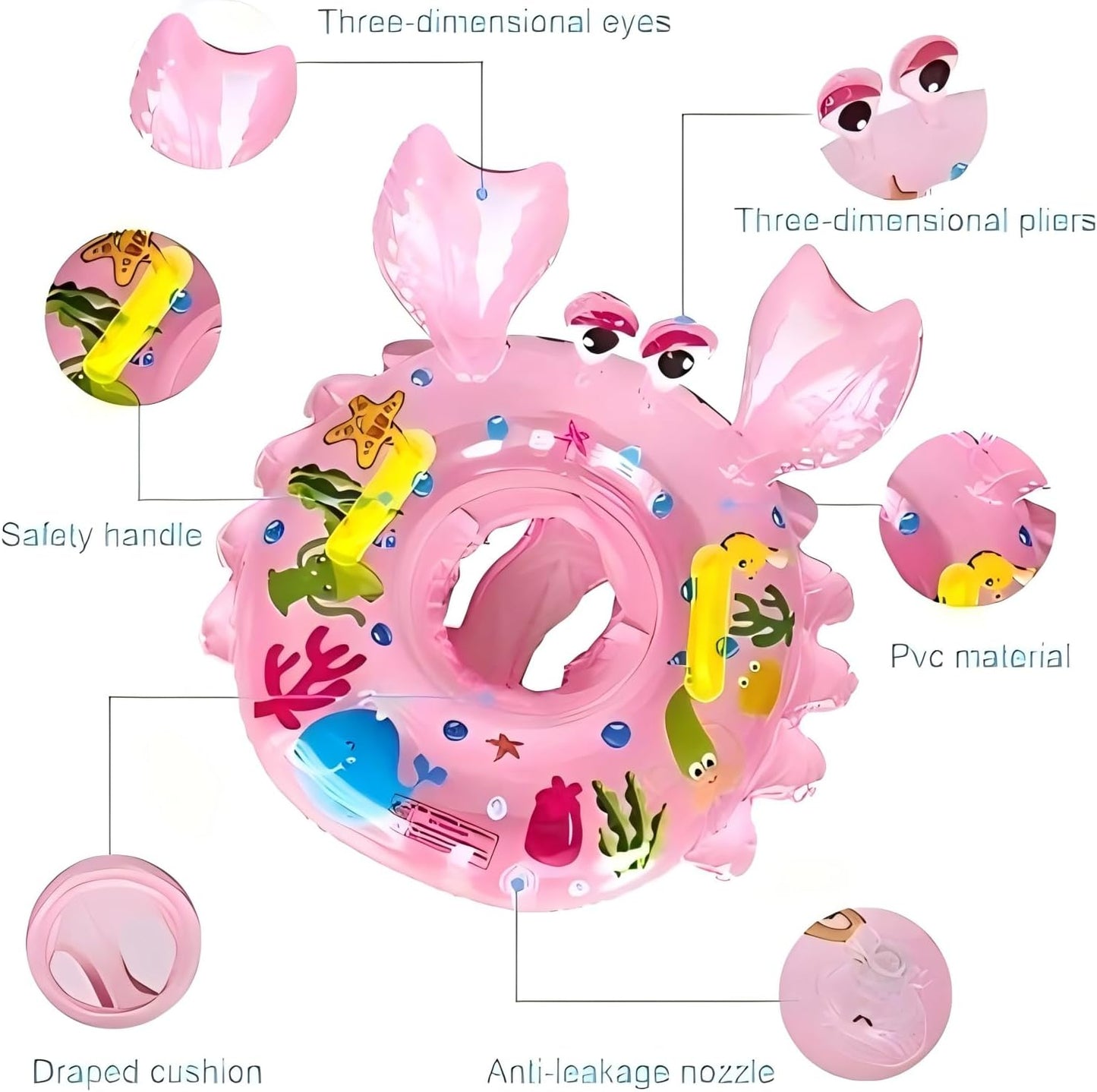 Baby Swimming Float Ring,Inflatable Swimming Ring Children Waist Float Inflatable Floats Pool Toys Swimming Pool Safety Handles Kids Toddler for Age of 6-36months