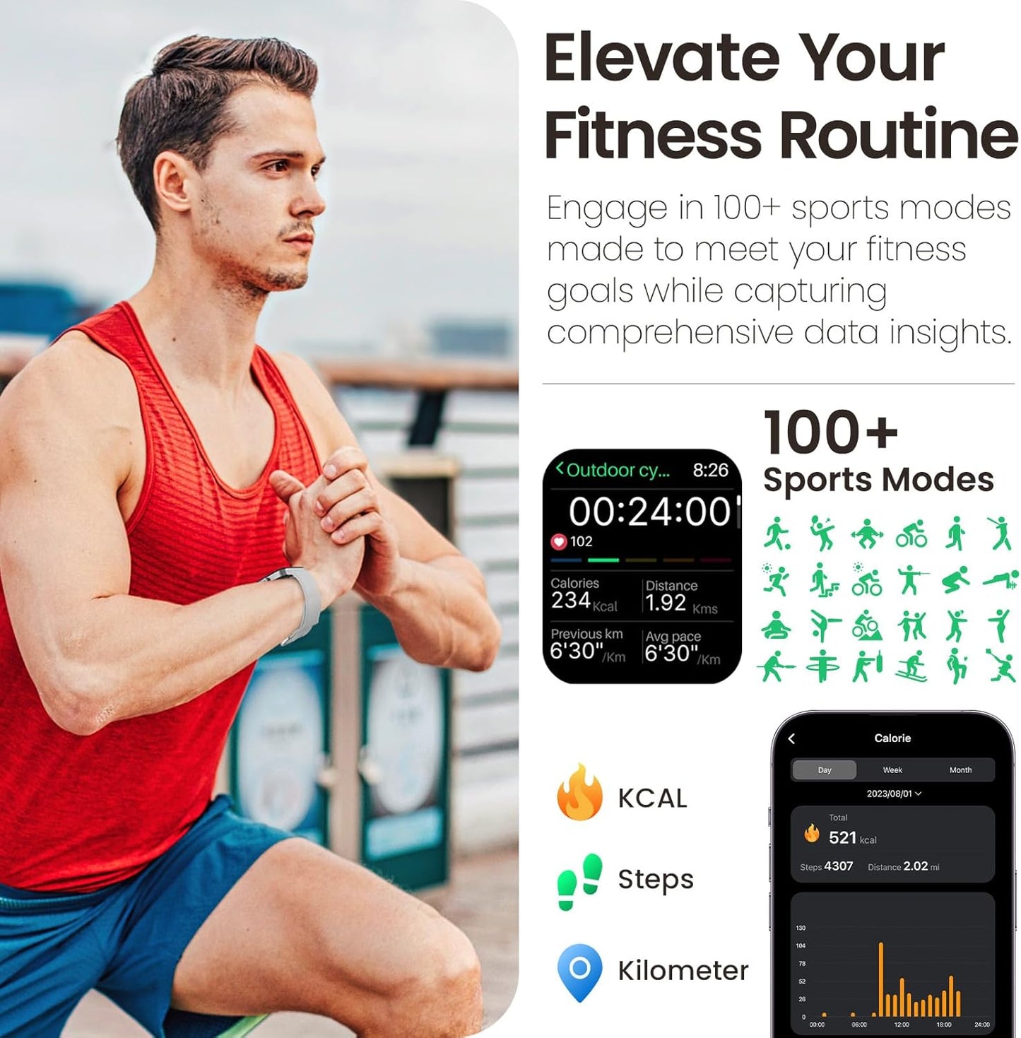 TOZO 44mm Rectangular Face Smart Watch Alexa Built-in Fitness Tracker with Heart Rate/Blood Oxygen Monitor/Sleep Monitor 5ATM Waterproof HD Touchscreen for Men Women Compatible with iPhone&Android