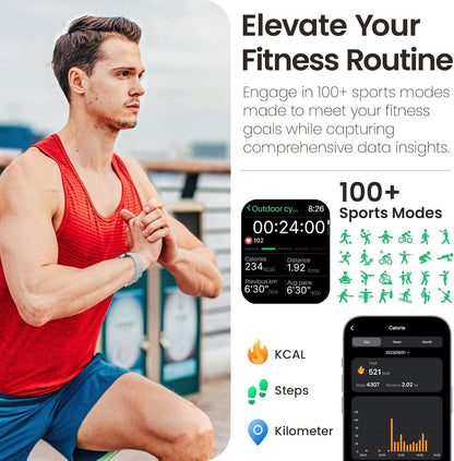 TOZO 44mm Rectangular Face Smart Watch Alexa Built-in Fitness Tracker with Heart Rate/Blood Oxygen Monitor/Sleep Monitor 5ATM Waterproof HD Touchscreen for Men Women Compatible with iPhone&Android